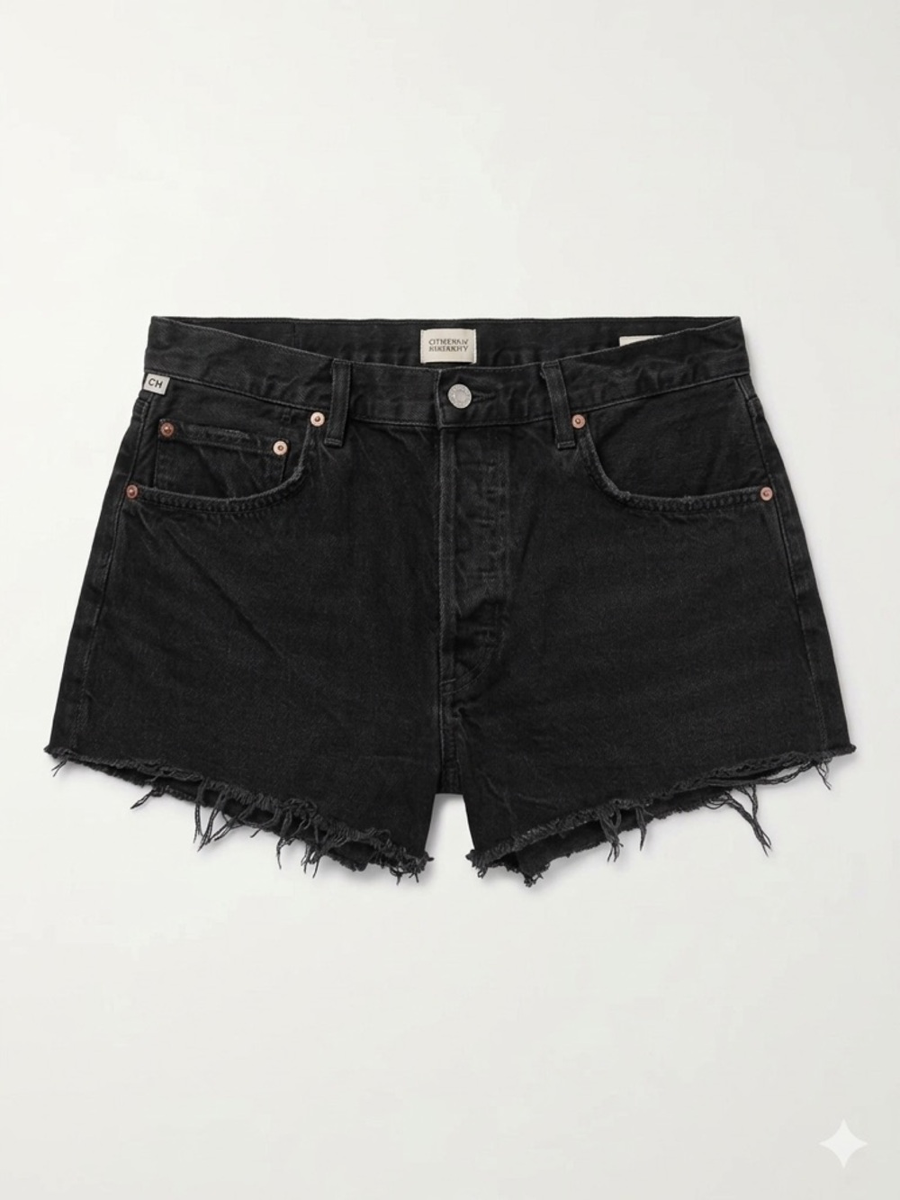 Citizens Of Humanity Black High-Rise Button-Fly Denim Shorts - Picture 3 of 6